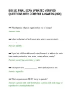 Bio 181 Final Exam Updated Verified&NewLine;Questions With Correct Answers &lpar;2026&rpar;