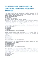 Florida Claims Adjuster Exam Questions And Correct Verified Answers