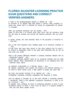 Florida Adjuster Licensing Practice Exam Questions And Correct Verified Answers