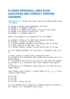 Florida Personal Lines Exam Questions And Correct Verified Answers
