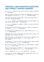 Personal Lines Insurance Questions And Correct Verified Answers