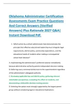 Oklahoma Administrator Certification &NewLine;Assessments Exam Practice Questions &NewLine;And Correct Answers &lpar;Verified &NewLine;Answers&rpar; Plus Rationale 2027 Q&A&vert; &NewLine;Instant Download Pdf&period; 