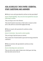 Aqa As Biology 7401&sol;1 Paper 1 Essential&NewLine;Study Questions And Answers