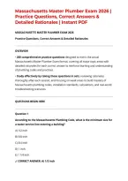 Massachusetts Master Plumber Exam 2026 &vert; Practice Questions&comma; Correct Answers & Detailed Rationales &vert; Instant PDF