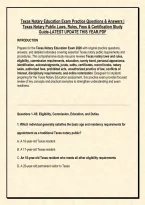 Texas Notary Education Exam Practice Questions & Answers &vert; &NewLine;Texas Notary Public Laws&comma; Rules&comma; Fees & Certification Study &NewLine;Guide-LATEST UPDATE THIS YEAR&period;PDF &NewLine;