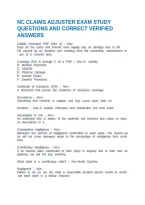 Nc Claims Adjuster Exam Study Questions And Correct Verified Answers