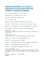 Michigan Property & Casualty Insurance Exam Questions And Correct Verified Answers