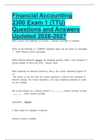 Financial Accounting 2300 Exam 1 &lpar;TTU&rpar; Questions and Answers Updated 2026-2027&period;
