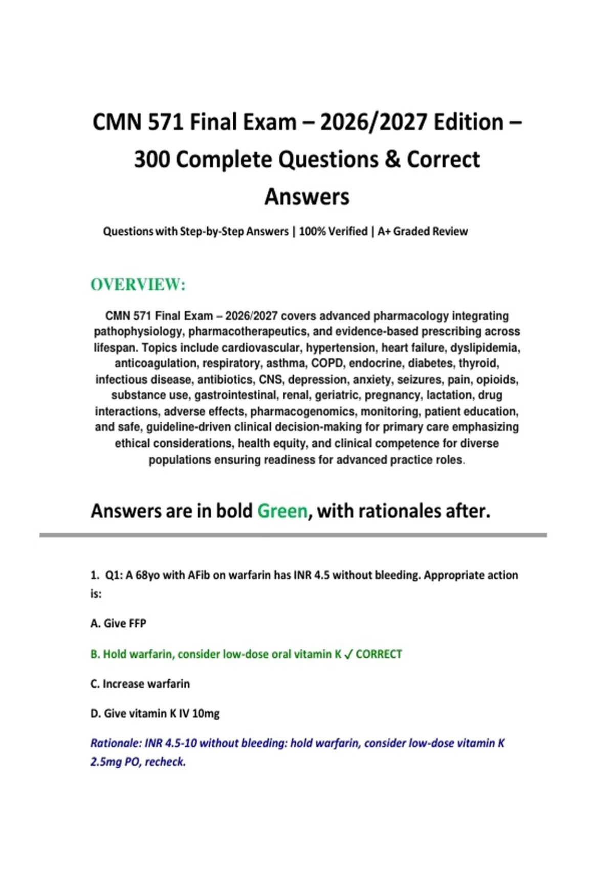 CMN 571 Final Exam – 2026/2027 Edition – 300 Complete Questions ...