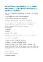 Michigan Life Insurance State Exam Answer Key Questions And Correct Verified Answers