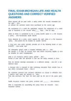 Final Exam-Michigan Life And Health Questions And Correct Verified Answers