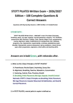 STOTT PILATES Written Exam &ndash; 2026&sol;2027 Edition &ndash; 100 Complete Questions & Correct Answers 