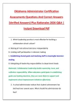 Oklahoma Administrator Certification &NewLine;Assessments Questions And Correct Answers &NewLine;&lpar;Verified Answers&rpar; Plus Rationales 2026 Q&A &vert; &NewLine;Instant Download Pdf 