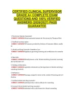 Certified Clinical Supervisor &NewLine;Grade A&plus; Complete Exam &NewLine;Questions And 100&percnt; Verified &NewLine;Answers &lpar;2026&sol;2027&rpar; Pass &NewLine;Guarantee 