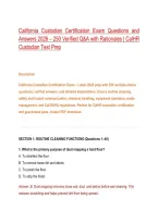 California Custodian Certification Exam Questions and&NewLine;Answers 2026 &ndash; 250 Verified Q&A with Rationales &vert; CalHR&NewLine;Custodian Test Prep&NewLine;