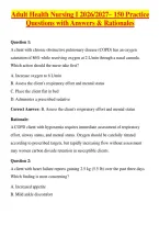 Adult Health Nursing I 2026-2027&ndash; 150 Practice Questions with Answers & Rationales