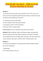 Adult Health Nursing II &ndash; Midterm Exam Practice Questions & Answers