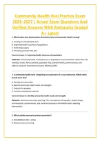 Community Health Hesi Practice Exam 2026&ndash;2027 &sol; Actual Exam Questions And Verified Answers With Rationales Graded A&plus; Latest