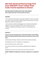 NSG 5240 Advanced Pharmacology Final Exam 2026&sol;2027 &vert; South College Study Guide&comma; Practice Questions & Answers