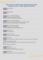 BIO 235 Unit 1 Study Guide &vert; Questions with 100&percnt;&NewLine;Verified Answers &vert; Latest Update 2026&sol;2027