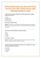 Otolaryngology Exam &lpar;Ear&comma; Nose And Throat&rpar; Questions And 100&percnt; Verified Answers With Rationales Graded A&plus; Latest