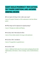 Giant Eagle Pharmacy Tech Actual&NewLine;Test Paper Questions And Answers&NewLine;Verified Review&NewLine;