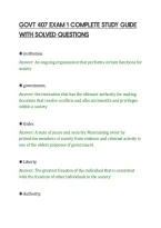 Govt 407 Exam 1 Complete Study Guide&NewLine;With Solved Questions