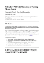 NRSG263 &sol; NRSG 263 Principles of Nursing&colon; Mental Health Assessment Task 2 &vert; Case Study One &ndash; Adam &vert; Schizophrenia&comma; MSE&comma; Risk Assessment&comma; Recovery-Oriented Care & Mental Health Act &vert; 2026&sol;2027 Updated &vert; Australian Catholic University