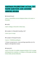 Hartman Phlebotomy Actual Test&NewLine;Paper Questions And Answers&NewLine;Verified Review