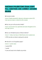 Hartman Phlebotomy Exam Script&NewLine;Full Questions And Correct Answers&NewLine;Review&NewLine;