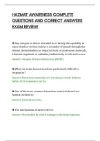 Hazmat Awareness Complete&NewLine;Questions And Correct Answers&NewLine;Exam Review
