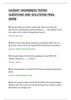 Hazmat Awareness Tested&NewLine;Questions And Solutions Final&NewLine;Paper