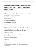Hazmat Awareness Updated Actual&NewLine;Questions And Correct Answers&NewLine;Exam Script&NewLine;