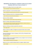 ABNORMAL PSYCHOLOGY CERTIFICATION EVALUATION&NewLine;Questions with Correct Answers &lpar;Grade A&plus;&rpar;