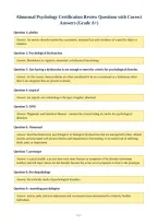 Abnormal Psychology Certification Review Questions with Correct&NewLine;Answers &lpar;Grade A&plus;&rpar;