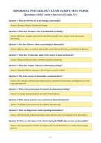 ABNORMAL PSYCHOLOGY EXAM SCRIPT TEST PAPER&NewLine;Questions with Correct Answers &lpar;Grade A&plus;&rpar;