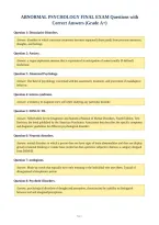 ABNORMAL PSYCHOLOGY FINAL EXAM Questions with&NewLine;Correct Answers &lpar;Grade A&plus;&rpar;