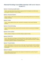 Abnormal Psychology Exam Edition Questions with Correct Answers&NewLine;&lpar;Grade A&plus;&rpar;