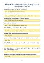 ABNORMAL PSYCHOLOGY PRACTICE EXAM Questions with&NewLine;Correct Answers &lpar;Grade A&plus;&rpar;