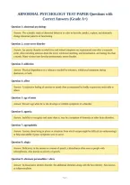 ABNORMAL PSYCHOLOGY TEST PAPER Questions with&NewLine;Correct Answers &lpar;Grade A&plus;&rpar;