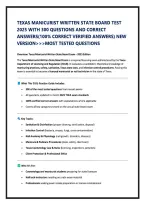Texas Manicurist State Board Written Exam Prep 2025&sol;2026 &vert; 300 Verified Questions & Correct Answers &vert; TDLR Nail Technician Licensing Study Guide