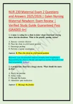 NUR 230 Maternal Exam 2 Questions and Answers 2025&sol;2026 &vert; Galen Nursing Maternal-Newborn Exam Review &vert; Verified Study Guide Guaranteed Pass &lpar;GRADED A&plus;&rpar;