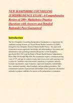 NEW HAMPSHIRE COUNSELING JURISPRUDENCE EXAM &vert; A Comprehensive Review of 200&plus; Multichoice Practice Questions with Answers and Detailed Rationale&vert; Pass Guaranteed