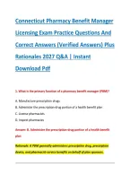 Connecticut Pharmacy Benefit Manager &NewLine;Licensing Exam Practice Questions And &NewLine;Correct Answers &lpar;Verified Answers&rpar; Plus &NewLine;Rationales 2027 Q&A &vert; Instant &NewLine;Download Pdf 