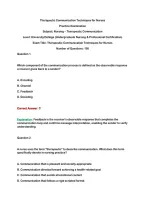 Therapeutic Communication Techniques for Nurses&NewLine;Practice Examination&NewLine;Subject&colon; Nursing &ndash; Therapeutic Communication&NewLine;Level&colon; University&sol;College &lpar;Undergraduate Nursing & Professional Certification&rpar;&NewLine;Exam Title&colon; Therapeutic Communication Techniques for Nurse