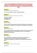 CSLB B LICENSE GENERAL CONTRACTOR Advanced Exam Prep&NewLine;Questions &vert; UPDATED ACTUAL Exam Questions and CORRECT&NewLine;Answers &vert; Fully Solved and Explained &vert; Comprehensive Review&NewLine;Pack