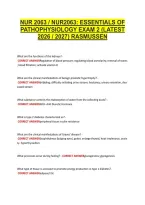 Nur 2063 &sol; Nur2063&colon; Essentials Of &NewLine;Pathophysiology Exam 2 &lpar;Latest &NewLine;2026 &sol; 2027&rpar; Rasmussen