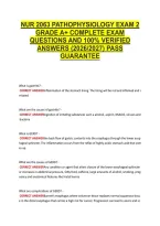 Nur 2063 Pathophysiology Exam 2 &NewLine;Grade A&plus; Complete Exam &NewLine;Questions And 100&percnt; Verified &NewLine;Answers &lpar;2026&sol;2027&rpar; Pass &NewLine;Guarantee 
