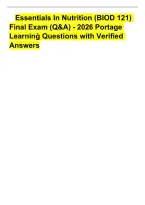 Essentials In Nutrition &lpar;BIOD 121&rpar; Final Exam &lpar;Q&A&rpar; - 2026 Portage Learninġ Questions with Verified Answers 