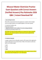 Missouri Master Electrician Practice Exam Questions with Correct Answers &lpar;Verified Answers&rpar; Plus Rationales 2026 Q&A &vert; Instant Download Pdf